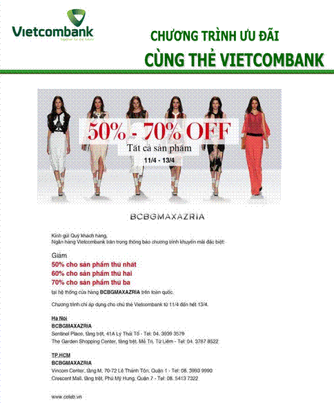 Vietcombank ưu đãi chủ thẻ Vietcombank tại Celeb.vn
