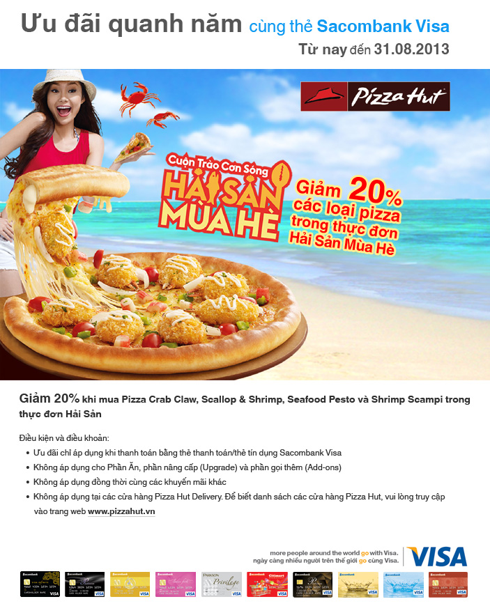 Pizza Hut ưu đãi chủ thẻ Sacombank visa