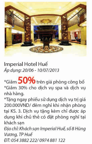 imperial hotel huế ưu đãi chủ thẻ bidv