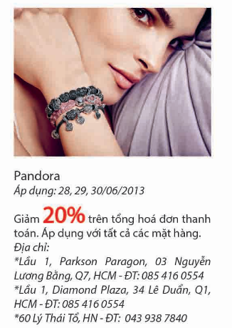 Pandora ưu đãi giảm giá cho chủ thẻ bidv