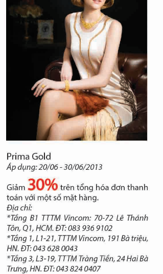 Prima Gold giảm giá cho chủ thẻ BIDV