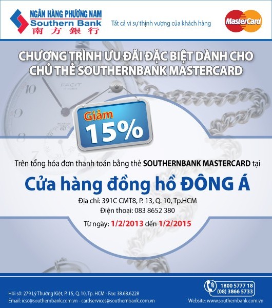 Sở hữu đồng hồ cực xinh với ưu đãi hấp dẫn khi thanh toán bằng thẻ Southernbank MasterCard