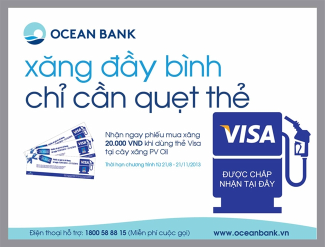 PV Oil tặng ngay 20.000đồng cho chủ thẻ Visa OceanBank khi mua xăng