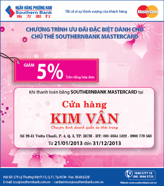 Southernbank MasterCard mua hàng thời trang, nhận ưu đãi khủng từ Fashion Kim Vân