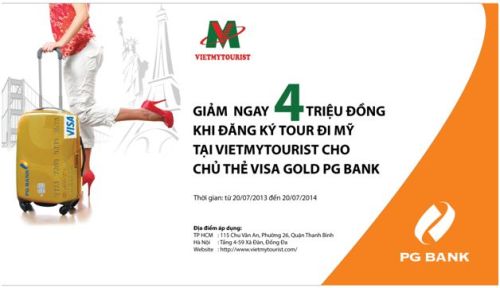 Giảm ngay 4 triệu đồng khi đăng ký tại Vietmy tourist cho chủ thẻ Visa Gold PG Bank