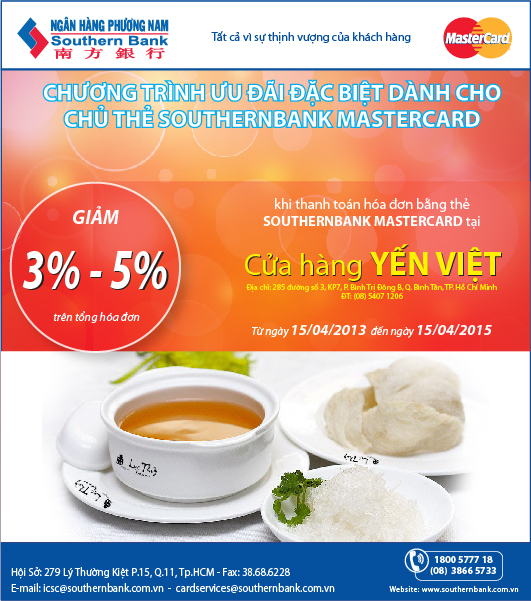 Thưởng thức Yến Việt bổ dưỡng, nhận ưu đãi hấp dẫn với Southernbank MasterCard