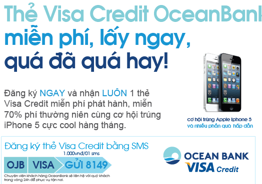 Làm thẻ tín dụng quốc tế Ocean Bank Visa