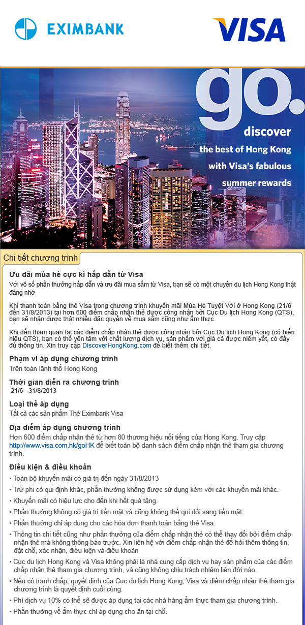 Cùng thẻ Eximbank Visa tận hưởng Mùa hè tuyệt vời tại Hong Kong 
