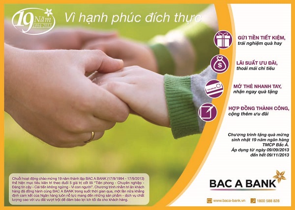 BacA Bank kỉ niệm 19 năm thành lập cùng nhiều chương trình khuyến mãi