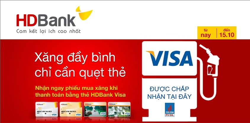 PV Oil tặng phiếu mua xăng 20.000 đồng cho chủ thẻ HDBank Visa