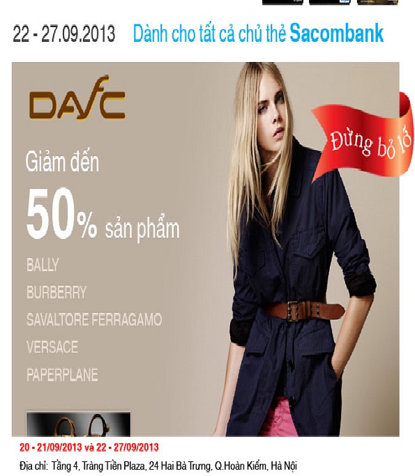 Thời trang DAFC khuyến mại 50% cho chủ thẻ SacomBank