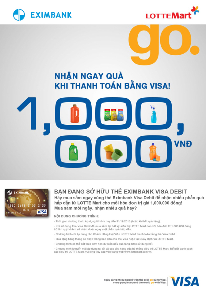 Lotte Mark tặng nhiều phần quà hấp dẫn cho chủ thẻ Eximbank Visa Debit