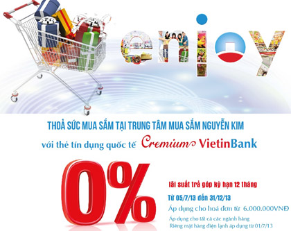 Miễn lãi trả góp cho thẻ Cremium tại Nguyễn Kim