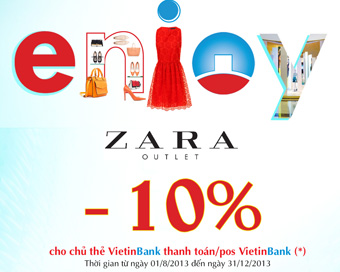Giảm đến 10% cho chủ thẻ tại ZaRa Outlet