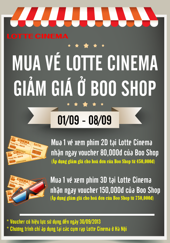 Lotte cinema Hà Nội tặng voucher cho giảm giá cho khách hàng tại Boo shop
