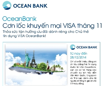 Khuyến mại tháng 11 cho chủ thẻ Visa OceanBank